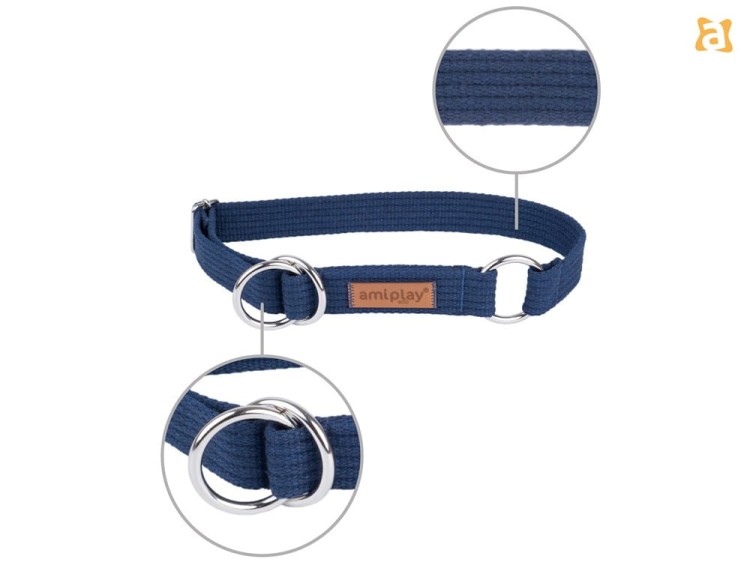 Obroża regulowana Cotton M Granatowy