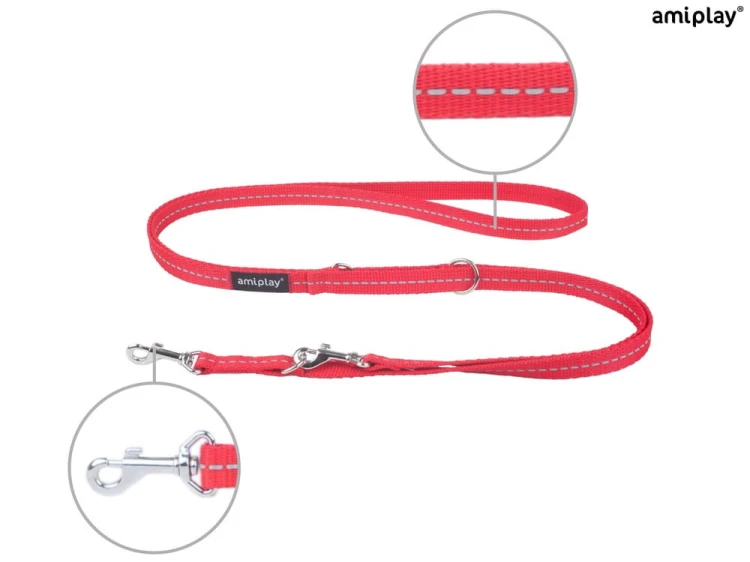 Smycz 6in1 Reflective S 1-2m Czerwony