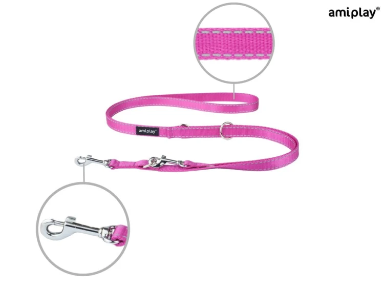 Smycz 6in1 Reflective L 1-2m Różowy