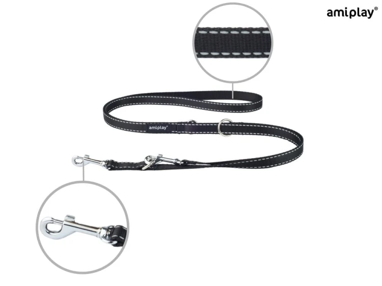 Smycz 6in1 Reflective L 1-2m Czarny