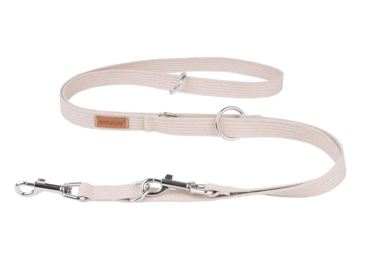 Smycz 6in1 Cotton M 1-2m Beżowy