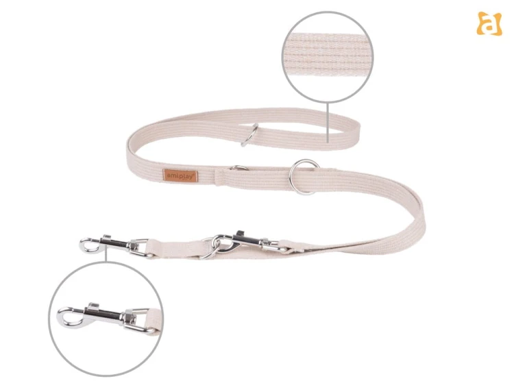 Smycz 6in1 Cotton M 1-2m Beżowy