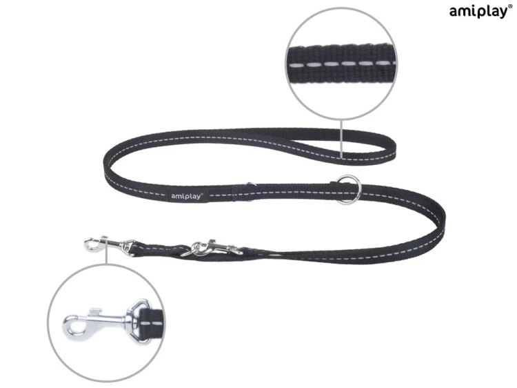 Smycz 6in1 Reflective M 1-2m Czarny