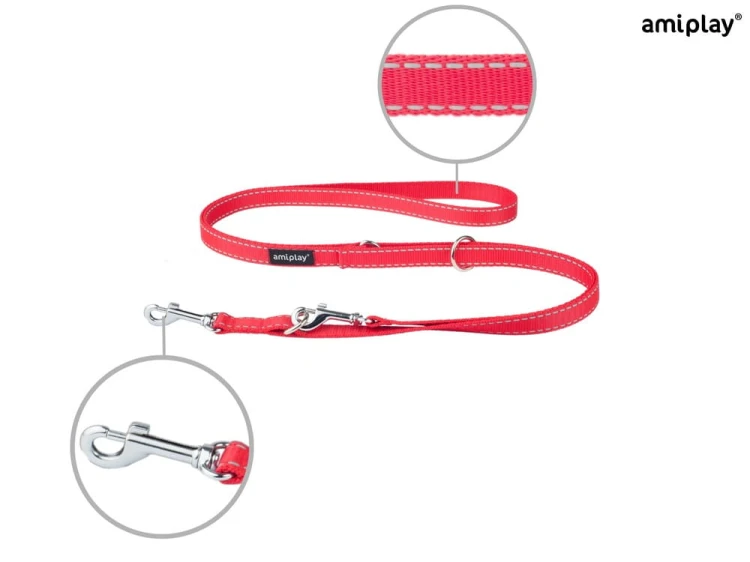 Smycz 6in1 Reflective L 1-2m Czerwony