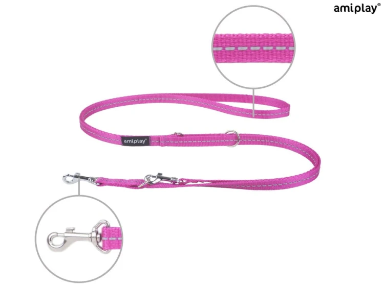 Smycz 6in1 Reflective S 1-2m Rożowy