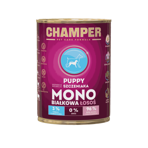CHAMPER PUPPY MONOBIAŁKOWA łosoś 400 g