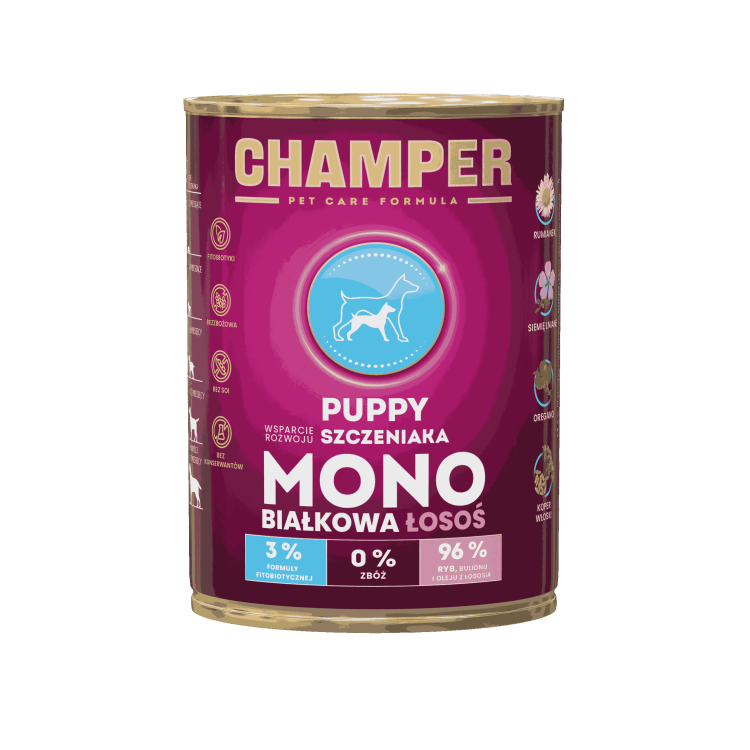 CHAMPER PUPPY MONOBIAŁKOWA łosoś 400 g