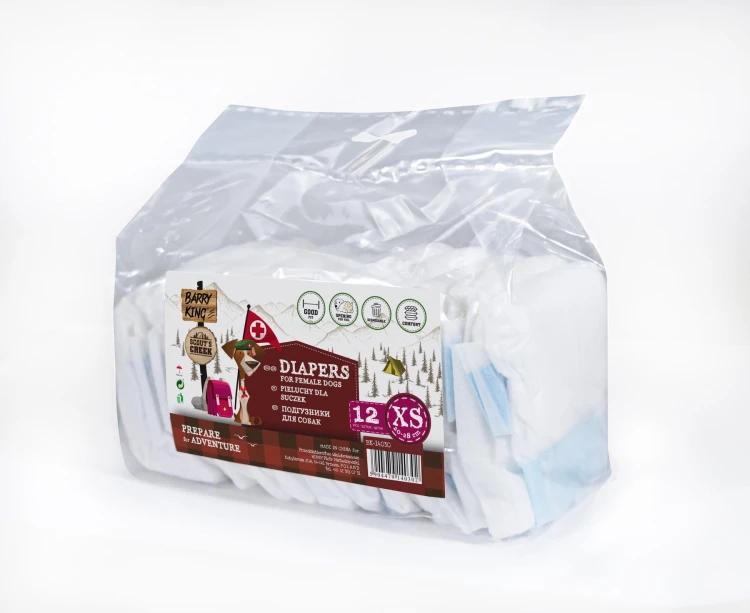 Pieluchy dla suczek, XS, obwód pasa 20-28 cm, 12 szt.