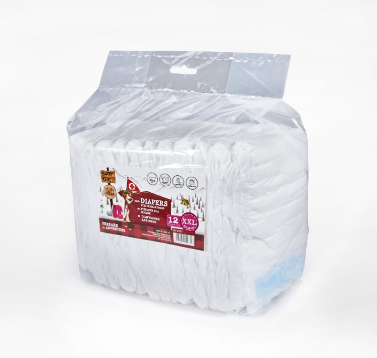 Pieluchy dla suczek, XXL, obwód pasa 40-58 cm, 12 szt.