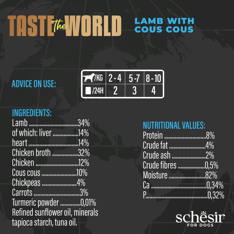 Taste the world, karma mokra, dla psów, jagnięcina z kuskusem, 150 g, puszka