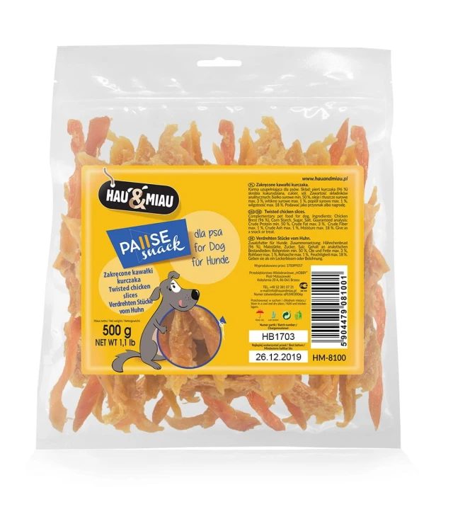 Pausesnack przysmak dla psa, zakręcone kawałki kurczaka 500g