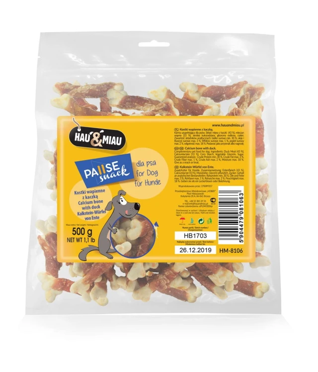 Pausesnack przysmak dla psa, kostki wapienne z kaczką 500g