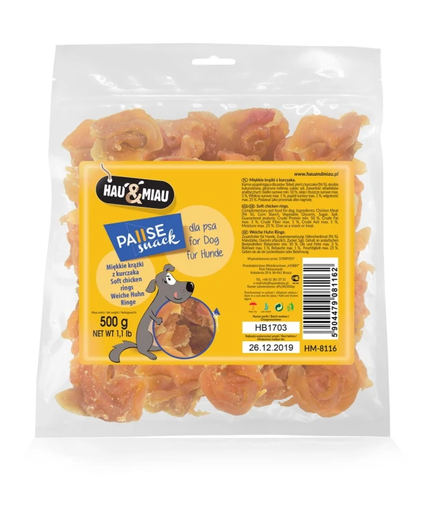 Pausesnack przysmak dla psa, miękkie krążki z kurczaka 500g