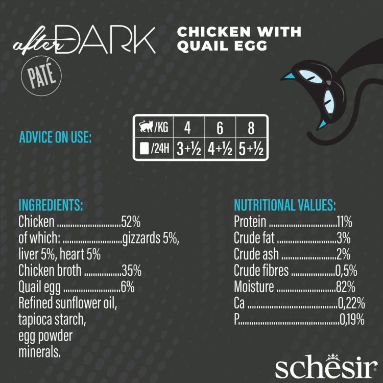 After Dark, karma mokra, dla kota, pasztet z kurczaka z jajkami przepiórczymi, 80 g, puszka
