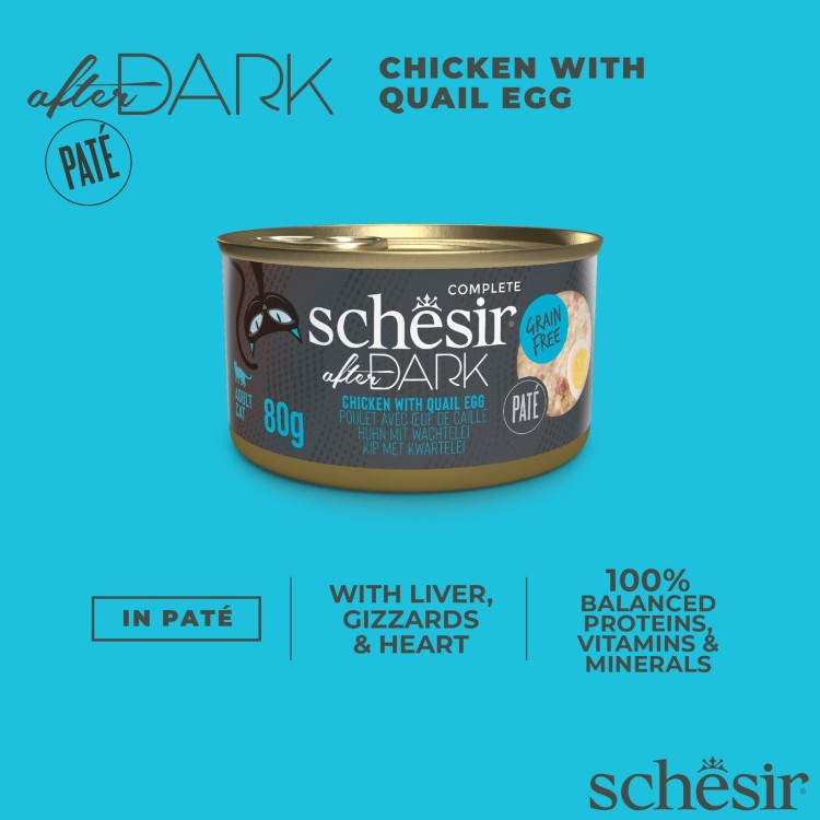 After Dark, karma mokra, dla kota, pasztet z kurczaka z jajkami przepiórczymi, 80 g, puszka