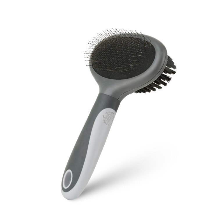 Szczotka dla zwierząt, dwustronna, szary, 11,5 x 19 cm