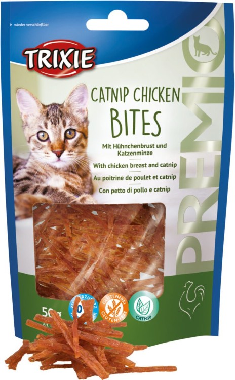 Przysmak PREMIO Catnip Chicken Bites, kurczak i kocimiętka, 50 g,