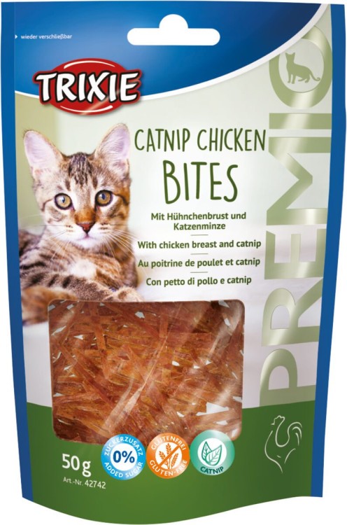 Przysmak PREMIO Catnip Chicken Bites, kurczak i kocimiętka, 50 g,