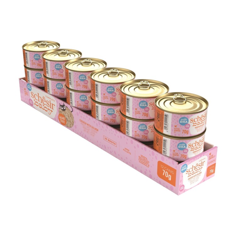 Baby, karma mokra, dla kociąt, kurczak z łososiem, 70 g, puszka