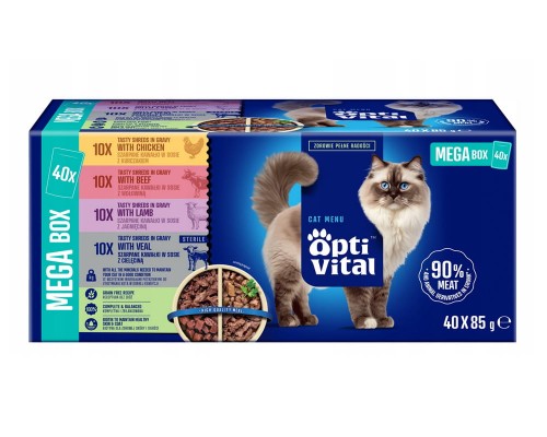 Karma mokra dla kota Optival mix smaków megabox saszetki w sosie 40sztx85g