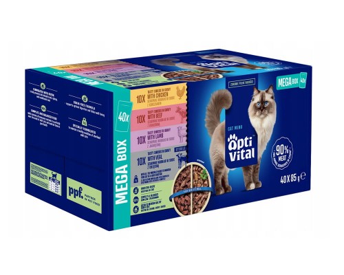 Karma mokra dla kota Optival mix smaków megabox saszetki w sosie 40sztx85g