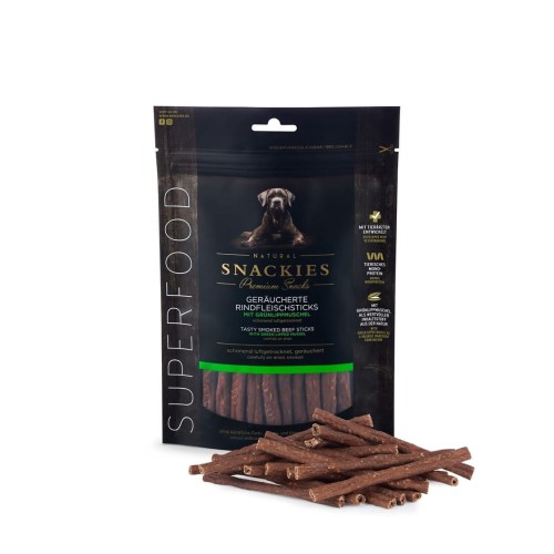 Premium Snacks Przysmak dla psa -  Wędzone paluszki wołowe z małżem nowozelandzkim 170 g