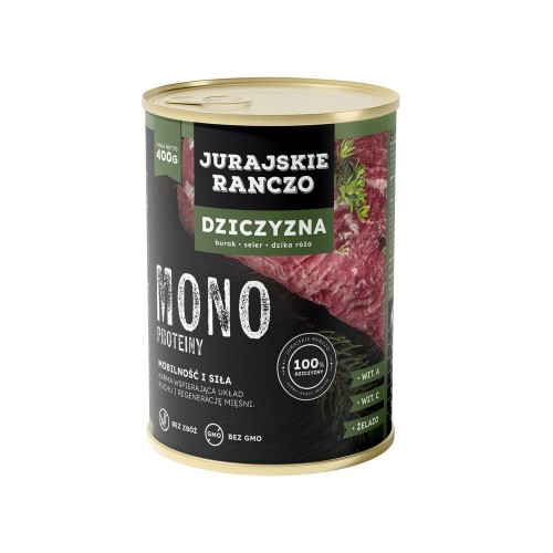 Jurajskie ranczo karma dla psów MONO. Dziczyzna z burakiem, dziką różą i selerem. 400g