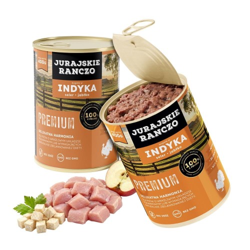 Jurajskie ranczo karma dla psów PREMIUM. Indyk z selerem i jabłkiem. 400g