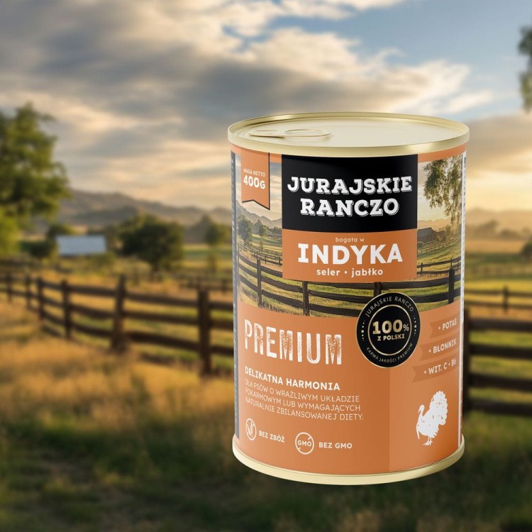 Jurajskie ranczo karma dla psów PREMIUM. Indyk z selerem i jabłkiem. 400g
