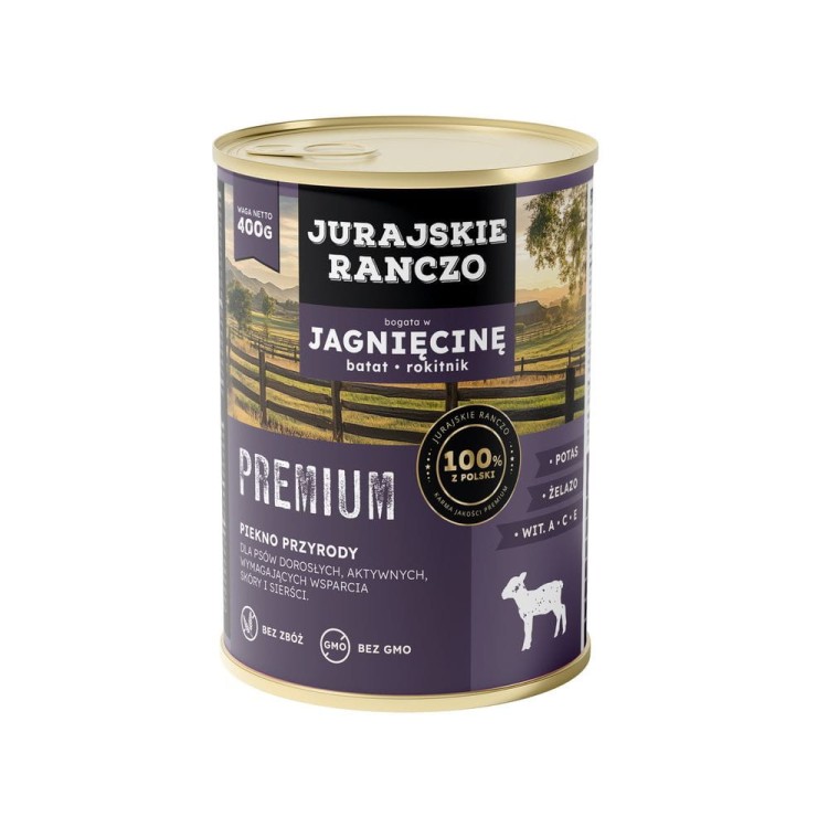 Jurajskie ranczo karma dla psów PREMIUM. Jagnięcina z batatami i rokitnikiem. 400g