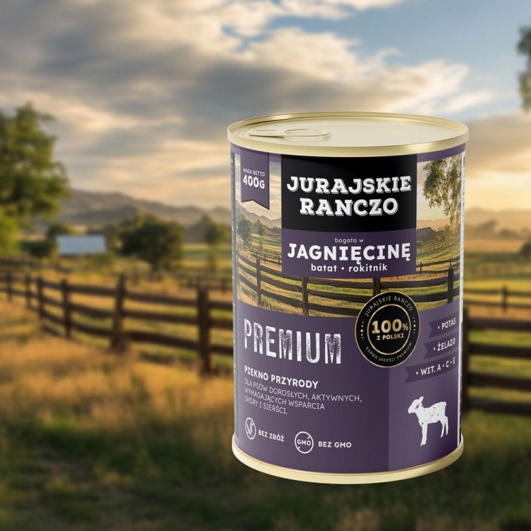 Jurajskie ranczo karma dla psów PREMIUM. Jagnięcina z batatami i rokitnikiem. 400g