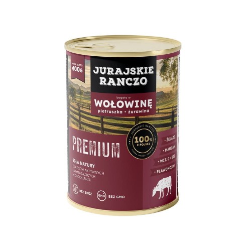 Jurajskie ranczo karma dla psów PREMIUM. Wołowina z pietruszką i żurawiną 400g