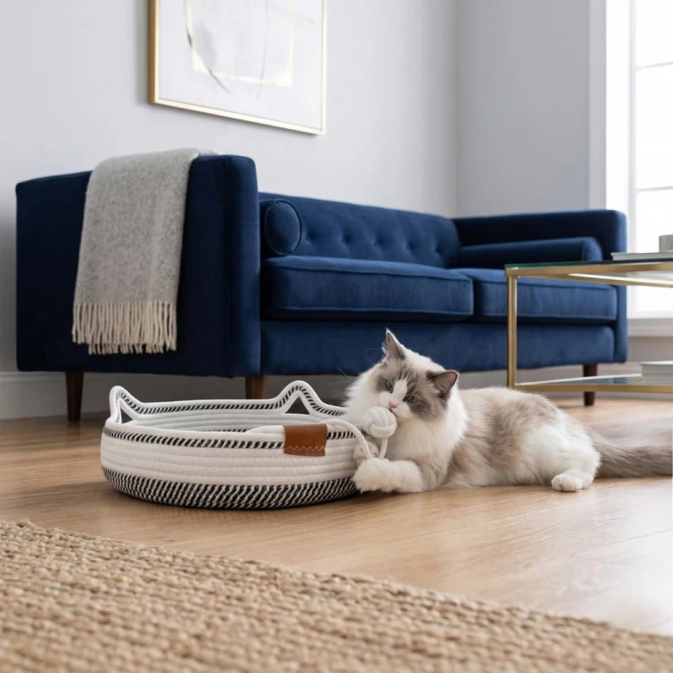 Legowisko plecione dla zwierząt Carinio PLAYGROUND Black&white - L