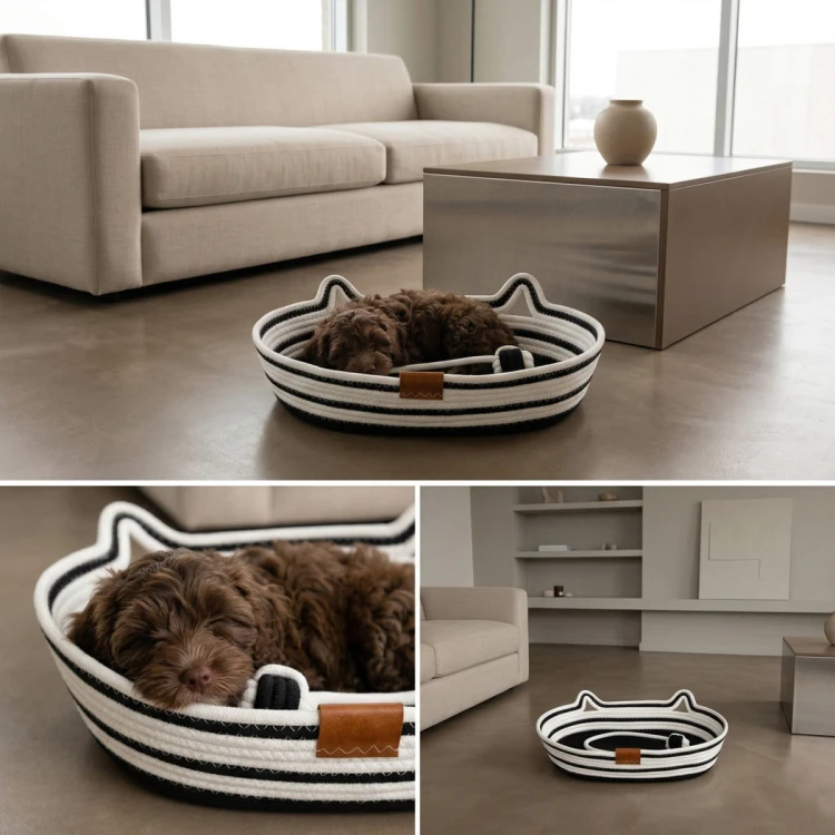 Legowisko plecione dla zwierząt Carinio COCO Black&white - L