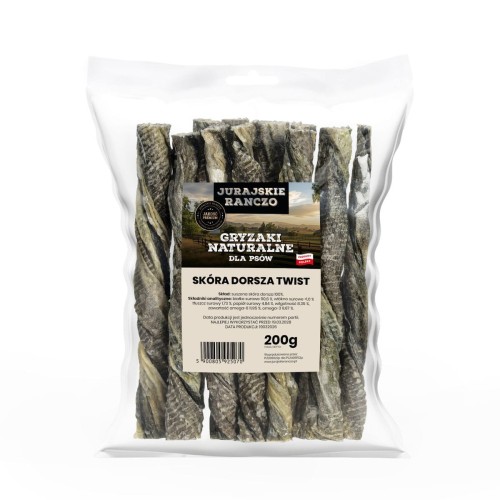 Naturalny gryzak Skóra dorsza twist 200g Jurajskie Ranczo
