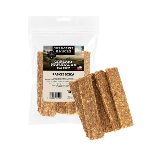 Naturalny gryzak Paski dzika 12cm 100g Jurajskie Ranczo