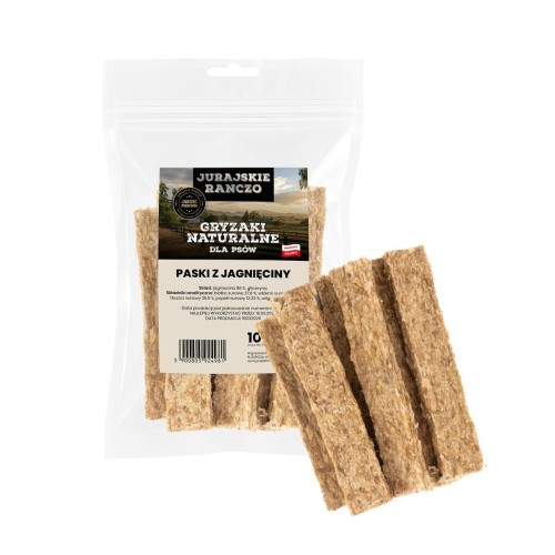 Naturalny gryzak Jagnięce paski 12cm 100g Jurajskie Ranczo