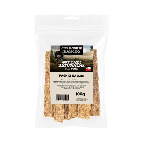 Naturalny gryzak Kacze paski 12cm 100g Jurajskie Ranczo