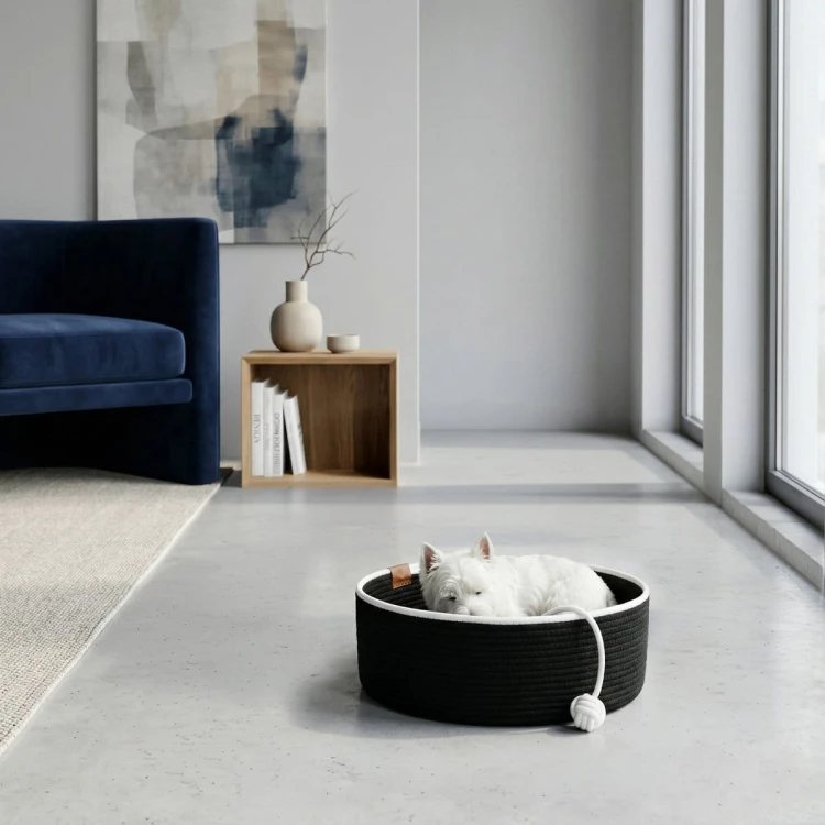 Legowisko plecione dla zwierząt Carinio BASKET BALL Black&white - L