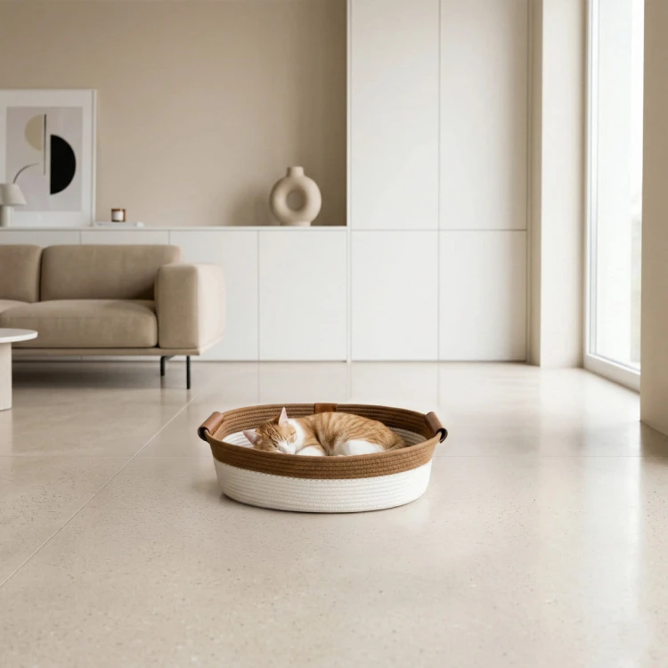 Legowisko plecione dla zwierząt Carinio ELIPSE Cream&brown - S