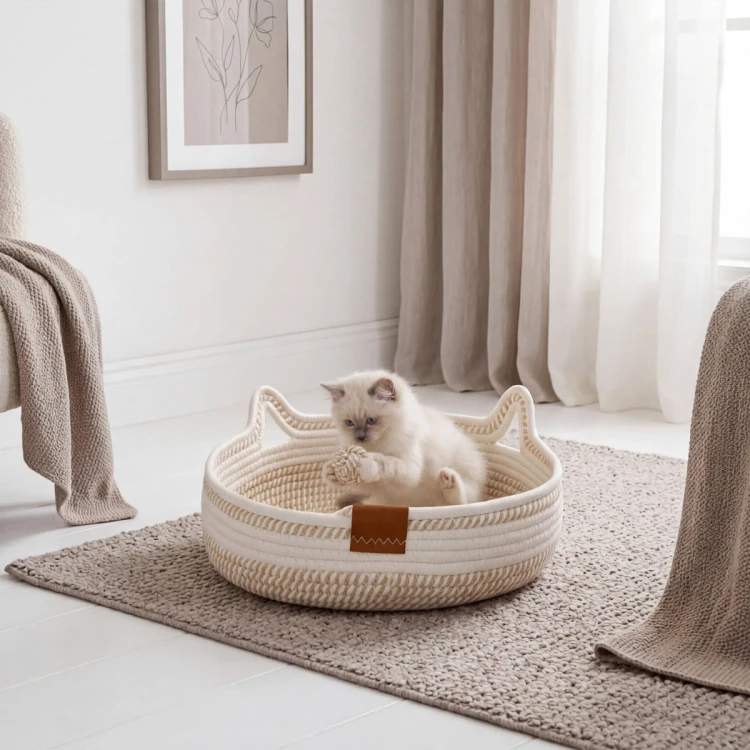 Legowisko plecione dla zwierząt Carinio PLAYGROUND White coffee - S