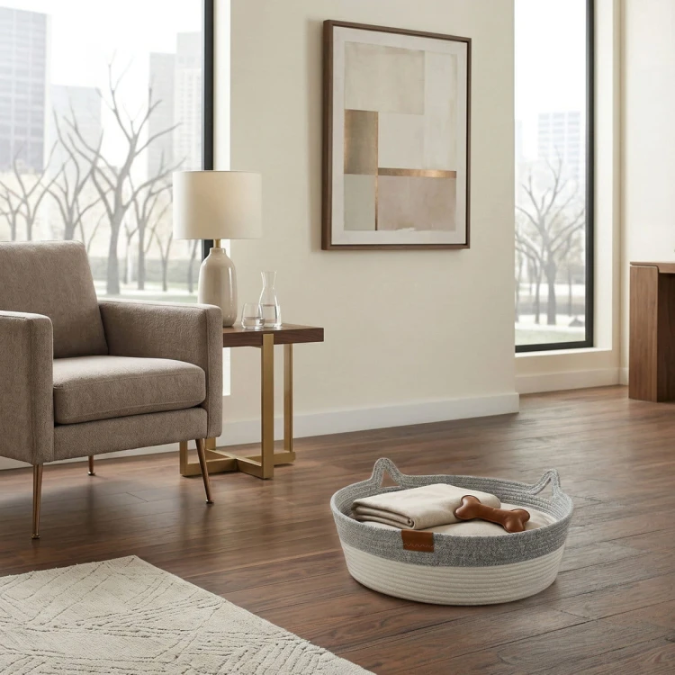 Legowisko plecione dla zwierząt Carinio TAIL PLAY Off-white - L