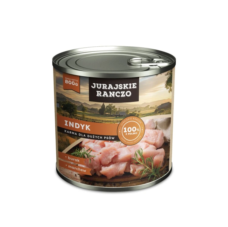Juraskie Ranczo karma dla DUŻYCH PSÓW. Indyk z marchewką i burakiem. 830g