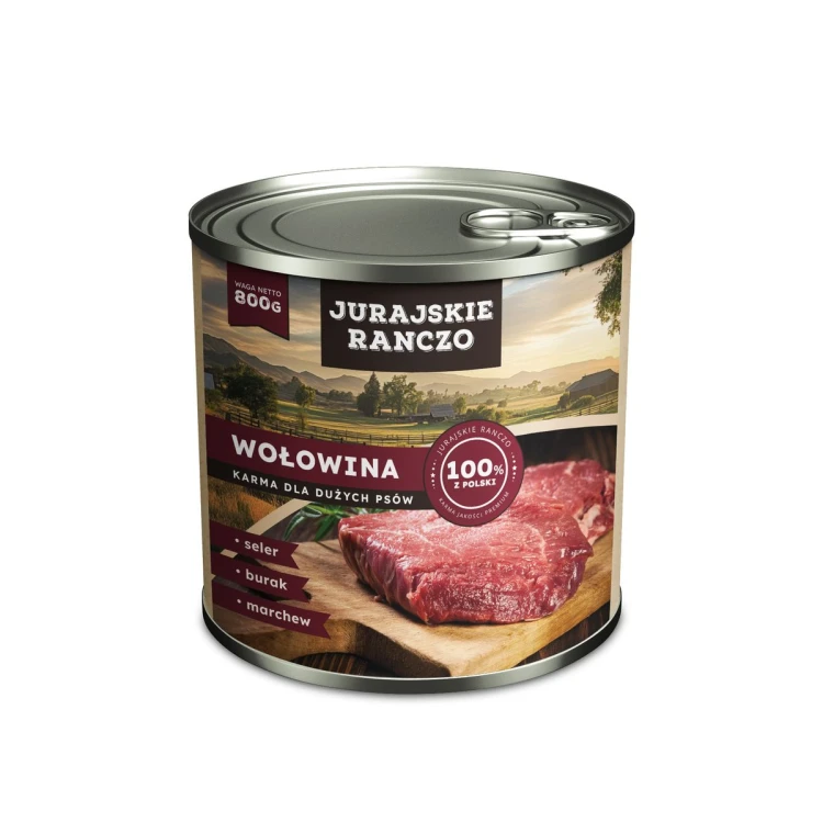 Juraskie Ranczo karma dla DUŻYCH PSÓW. Wołowina z warzywami. 830g