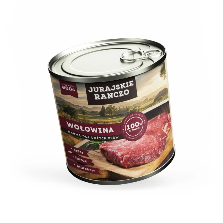 Juraskie Ranczo karma dla DUŻYCH PSÓW. Wołowina z warzywami. 830g