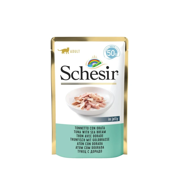 Karma mokra, dla kotów, tuńczyk z doradą w galarecie, 50 g, saszetka