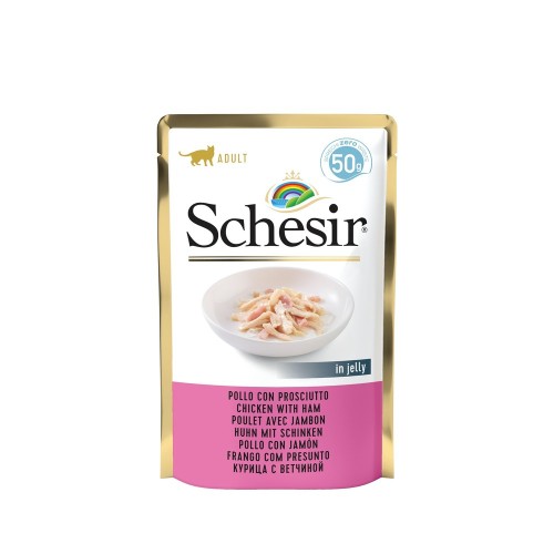 Karma mokra, dla kotów, kurczak z szynką w galarecie, 50 g, saszetka