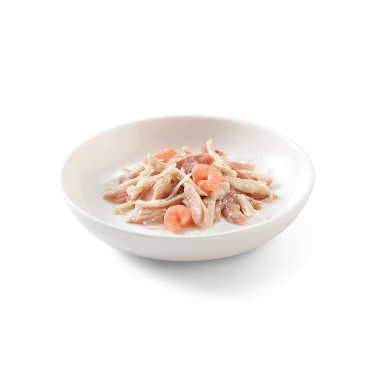 Karma mokra, dla kotów, tuńczyk z kurczakiem i krewetkami w galarecie, 50 g, saszetka