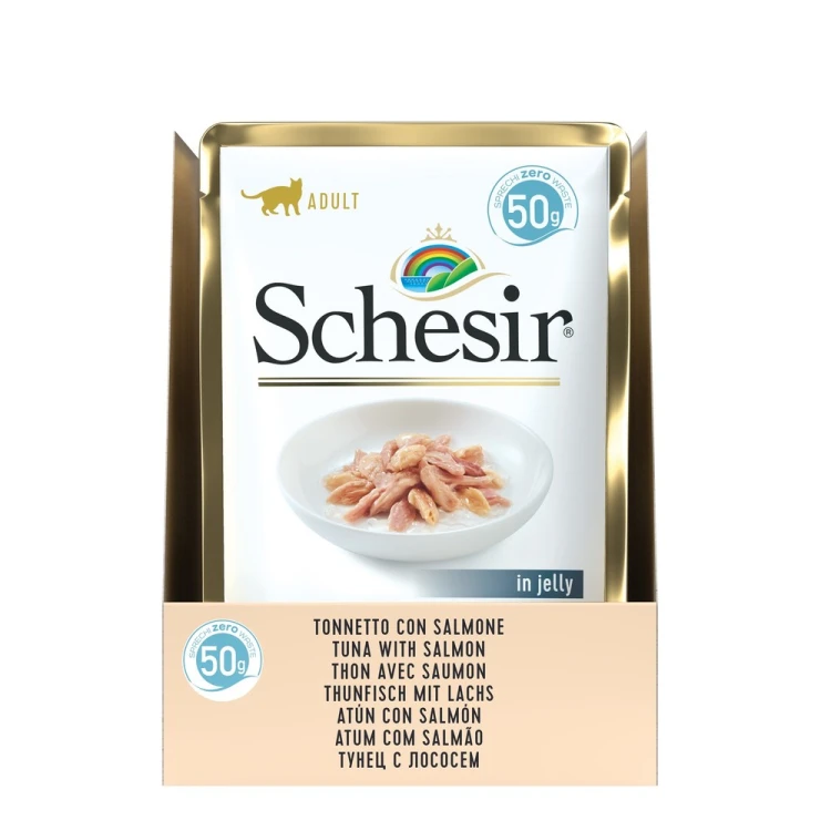 Karma mokra, dla kotów, tuńczyk z łososiem w galarecie, 50 g, saszetka