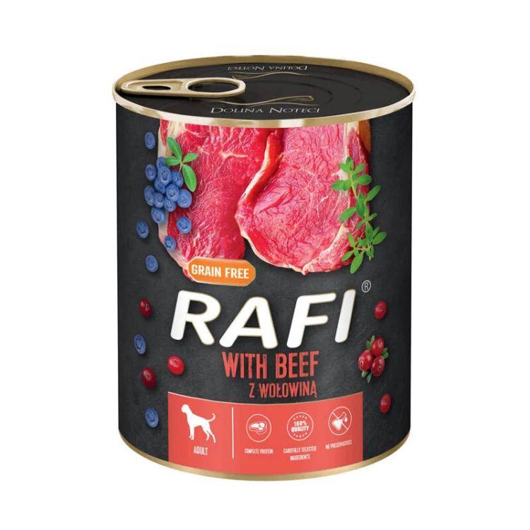 Rafi mokra karma dla psa wołowiną,borówką i żurawiną 800g
